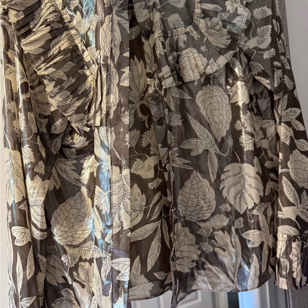 Ted Baker Gray and Brown Ruched A-Line Blouse